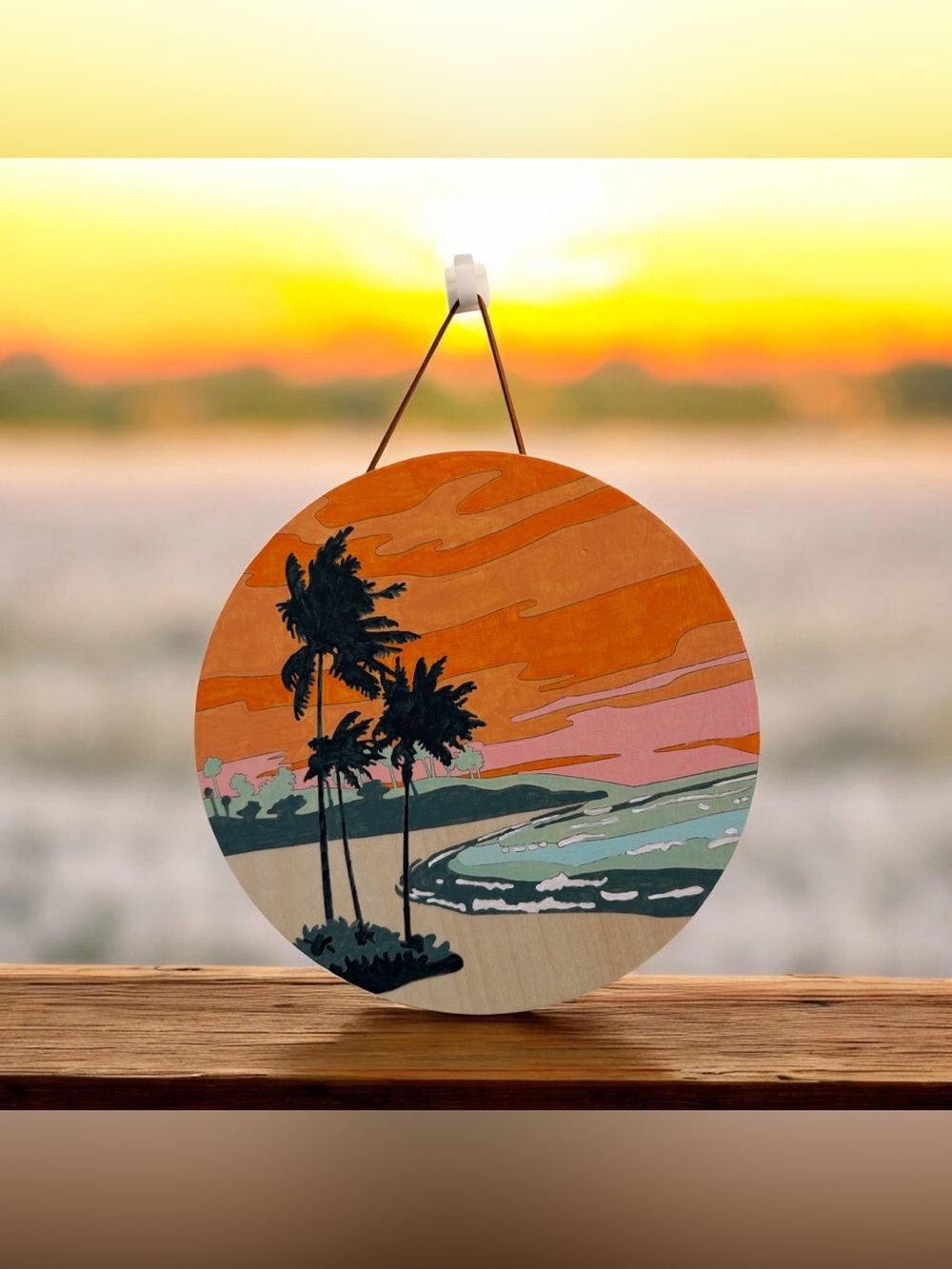 Hand Painted Palm Tree Beach Scene Painting